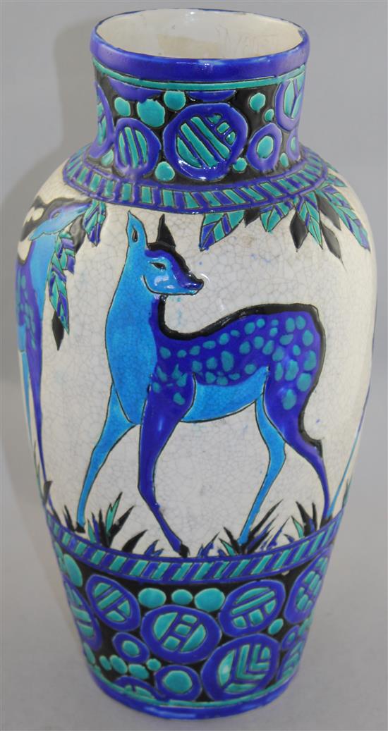 A large Boch Freres Art Deco Biches Bleues vase, attributed to Charles Catteau, 40cm